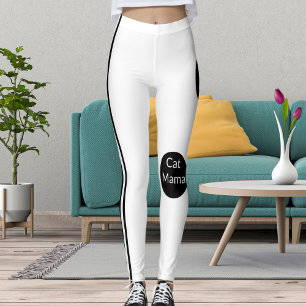 Personlig Cat Mamma Black White Stripe Snyggt Leggings