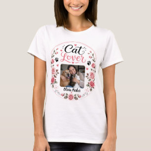 Personlig Cat Mom Foto T-shirt med Anpassat Namn