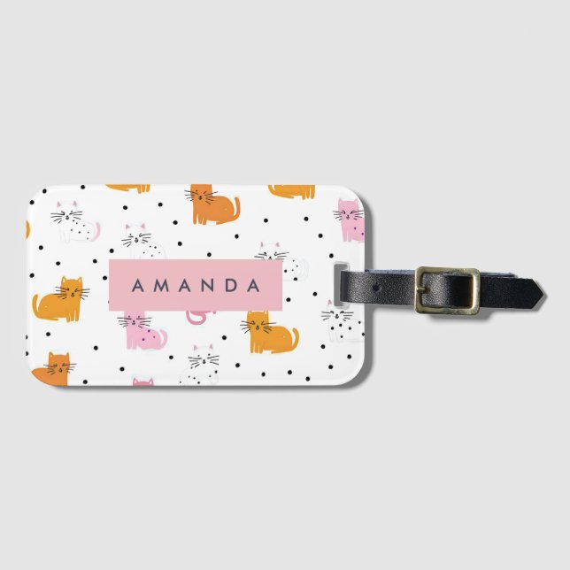 Personlig Cat Mönster med Polka dots Bagagebricka (Framsida horisontal)