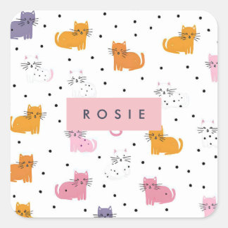 Personlig Cat Mönster med Polka dots Fyrkantigt Klistermärke