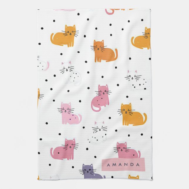 Personlig Cat Mönster med Polka dots Kökshandduk (Vertikal)