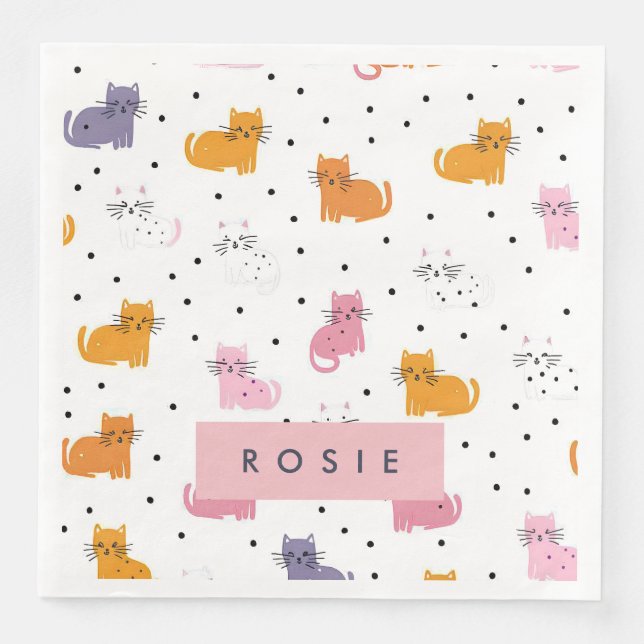 Personlig Cat Mönster med Polka dots Pappersservett (Framsida)