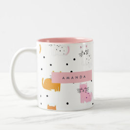 Personlig Cat Mönster med Polka dots Två-Tonad Mugg
