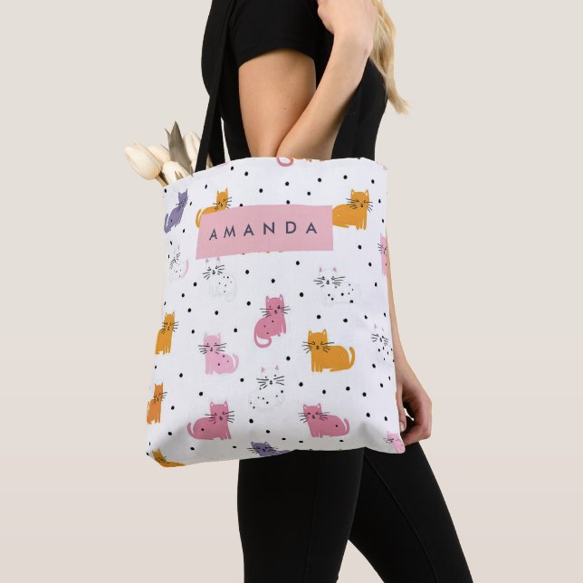 Personlig Cat Mönster med Polka dots Tygkasse (Närbild)