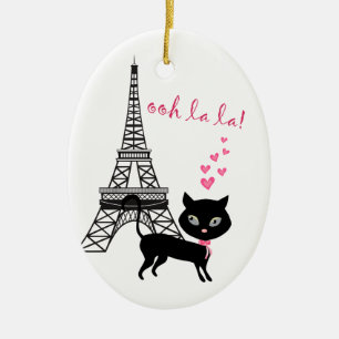 Personlig Cat och Eiffel Torn Paris Oh La La Julgransprydnad Keramik