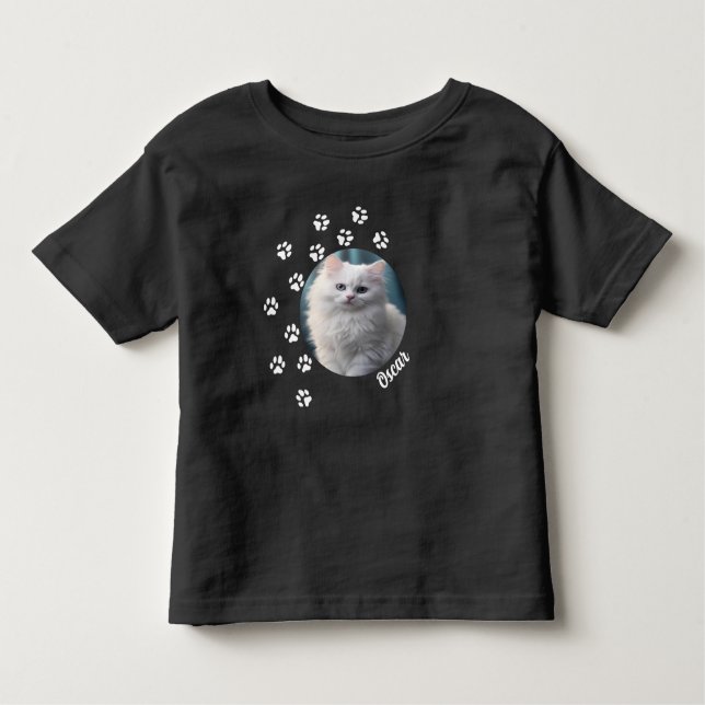 Personlig Cat Photo and Namn Småbarn T-Shirt (Framsida)
