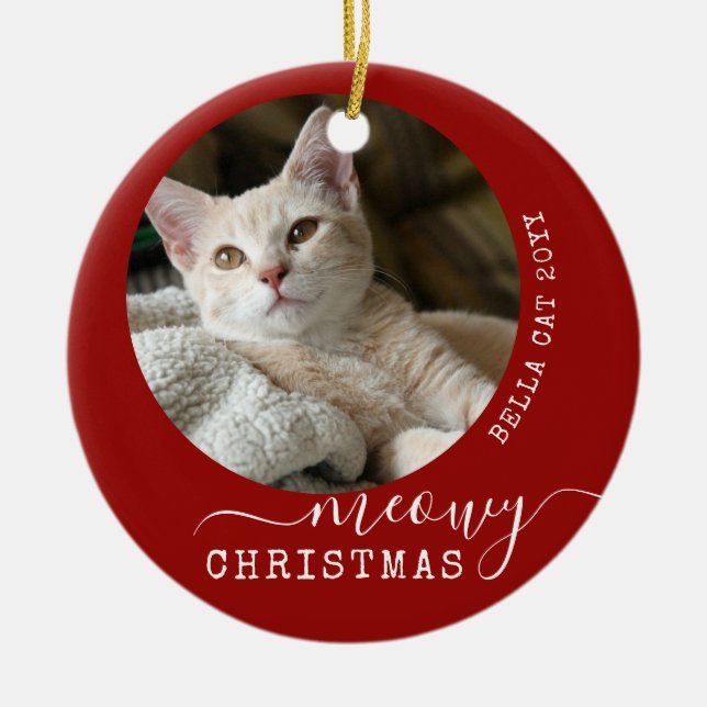 Personlig Cat Photo Meowy jul - unik Julgransprydnad Keramik (Framsidan)