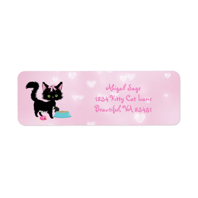 Personlig Cat Rosa and White Girly Adress Returadress Etikett (Framsidan)