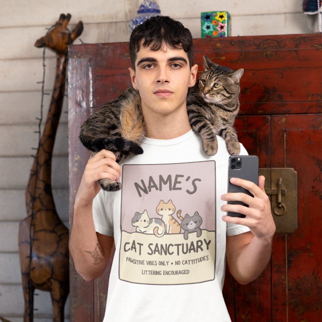 Personlig Cat Sanctuary T Shirt (Show your love of cats with this personalized t-shirt with your own cat sanctuary!)
