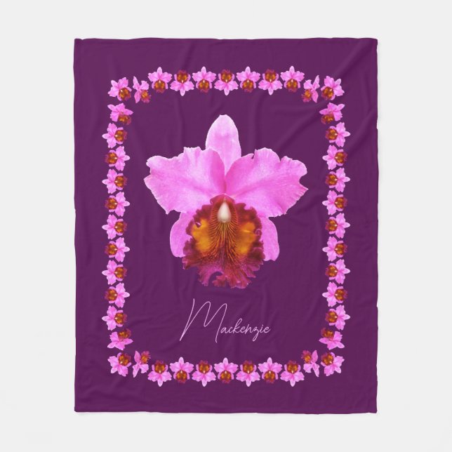 Personlig Cattleya Orchid Motif-utskrift Fleecefilt (Framsidan)