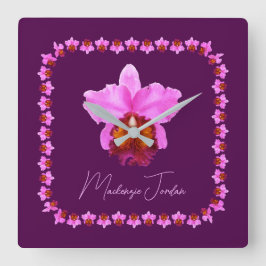 Personlig Cattleya Orchid Motif-utskrift Fyrkantig Klocka
