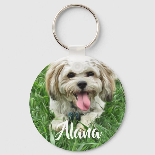 Personlig Cavachon Keychain Nyckelring (Framsida)