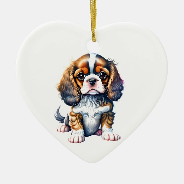 Personlig Cavalier Kung Charles Spain Puppy Julgransprydnad Keramik (Framsidan)