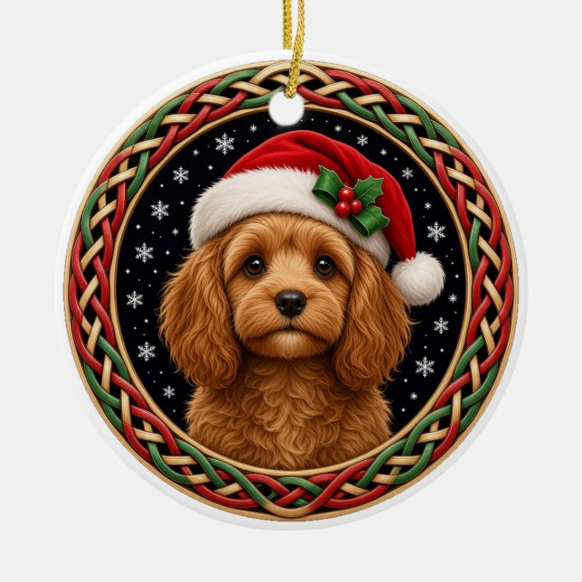 Personlig Cavapoo-keltisk knut jul Julgransprydnad Keramik (Framsidan)