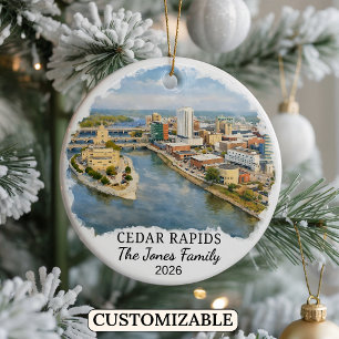 Personlig Cedar Rapids-ornament, Anpassad Iowa Julgransprydnad Keramik