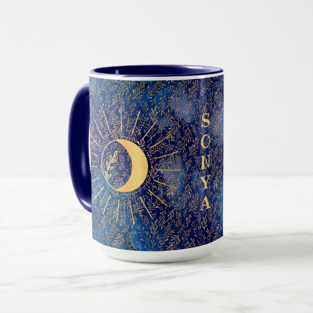Personlig Celestial Sol och Måne 15 oz Mugg (Framsida vänster)