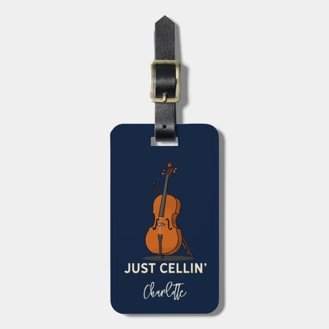 Personlig Cello Script Monogram Musiker Bagagebricka (Vertikal Framsida)