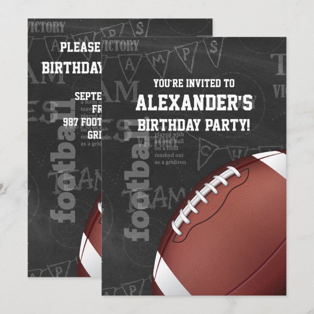 Personlig Chalkboard American Football Inbjudningar (Fram/baksida)