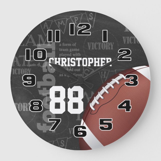 Personlig Chalkboard American Football Large Cl Stor Klocka (Framsida)