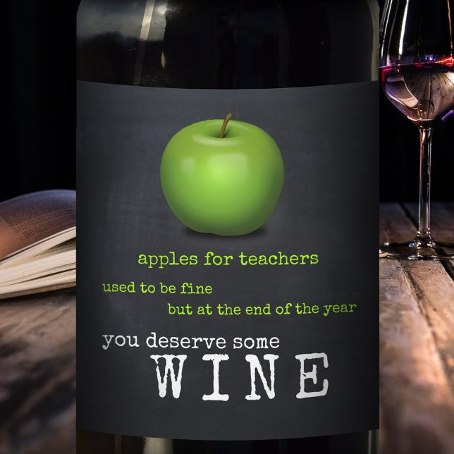Personlig Chalkboard Apple Teacher Vin-etikett Vinflaska Etikett (Skapare uppladdad)