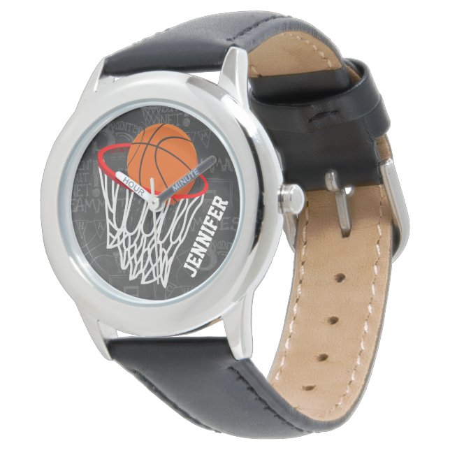 Personlig Chalkboard Basketball och Ring Armbandsur (Vinklad)