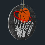 Personlig Chalkboard Basketball och Ring Julgransprydnad Keramik<br><div class="desc">Utformning av basketboll och ring på mörk och lätt grått-krita med mönster av basketbolltermer. Anpassa namn för att lägga till namn i basket fläkt, basketbollspelare eller basketbuss. Idealisk även för netbollspelare! Vi välkomnar begäran om anpassningsbar. Kontakta oss via vår GiftsBonanza-butik innan du köper din begäran och vi kommer att vara...</div>