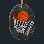 Personlig Chalkboard Basketball och Ring Julgransprydnad Keramik<br><div class="desc">Utformning av basketboll och ring på mörk och lätt grått-krita med mönster av basketbolltermer. Anpassa namn för att lägga till namn i basket fläkt, basketbollspelare eller basketbuss. Idealisk även för netbollspelare! Vi välkomnar begäran om anpassningsbar. Kontakta oss via vår GiftsBonanza-butik innan du köper din begäran och vi kommer att vara...</div>