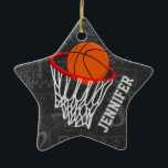 Personlig Chalkboard Basketball och Ring Julgransprydnad Keramik<br><div class="desc">Utformning av basketboll och ring på mörk och lätt grått-krita med mönster av basketbolltermer. Anpassa namn för att lägga till namn i basket fläkt, basketbollspelare eller basketbuss. Idealisk även för netbollspelare! Vi välkomnar begäran om anpassningsbar. Kontakta oss via vår GiftsBonanza-butik innan du köper din begäran och vi kommer att vara...</div>