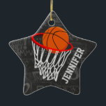 Personlig Chalkboard Basketball och Ring Julgransprydnad Keramik<br><div class="desc">Utformning av basketboll och ring på mörk och lätt grått-krita med mönster av basketbolltermer. Anpassa namn för att lägga till namn i basket fläkt, basketbollspelare eller basketbuss. Idealisk även för netbollspelare! Vi välkomnar begäran om anpassningsbar. Kontakta oss via vår GiftsBonanza-butik innan du köper din begäran och vi kommer att vara...</div>