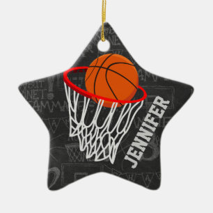 Personlig Chalkboard Basketball och Ring Julgransprydnad Keramik