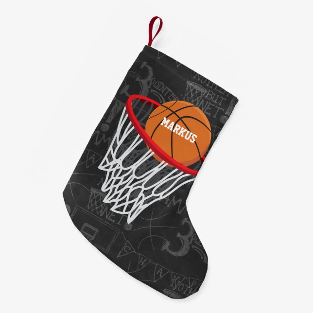 Personlig Chalkboard Basketball och Ring Liten Julstrumpa (Framsidan (Hängande))