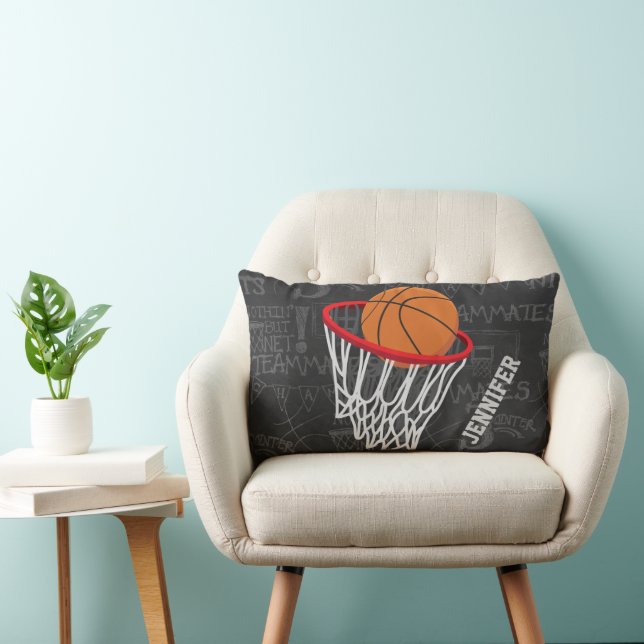 Personlig Chalkboard Basketball och Ring Lumbarkudde (Stol)