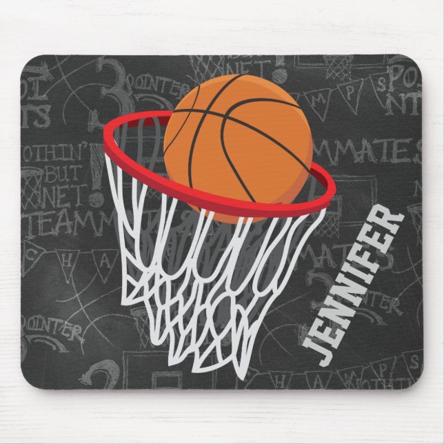 Personlig Chalkboard Basketball och Ring Musmatta (Framsidan)