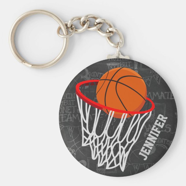 Personlig Chalkboard Basketball och Ring Nyckelring (Framsidan)