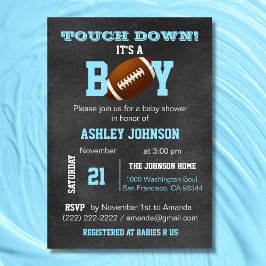 Personlig Chalkboard Football Theme Baby Shower Inbjudningar