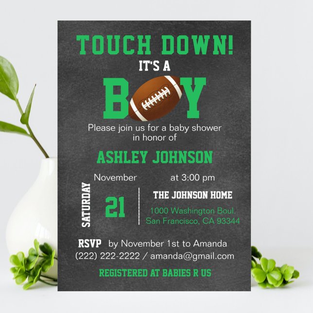 Personlig Chalkboard Football Theme Baby Shower Inbjudningar (Skapare uppladdad)