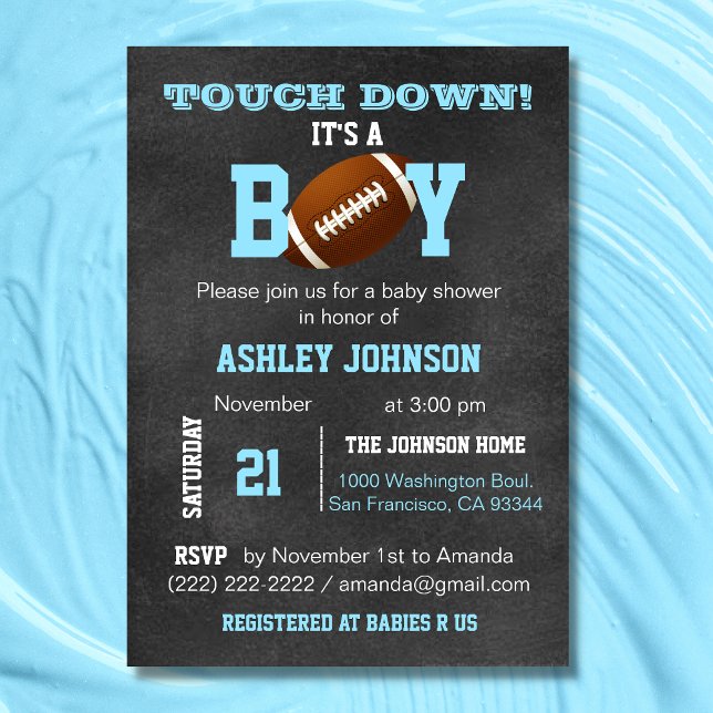 Personlig Chalkboard Football Theme Baby Shower Inbjudningar (Personalized Chalkboard Football Theme Baby Shower Invitation)