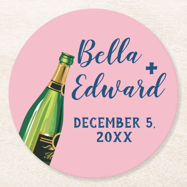 personlig champagne bröllop underlägg Tack Papper Rund (Framsidan)