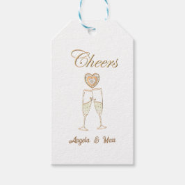 Personlig Champagne Glass och Hearts Presentetikett