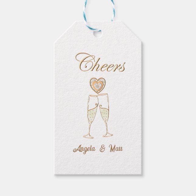 Personlig Champagne Glass och Hearts Presentetikett (Framsidan)