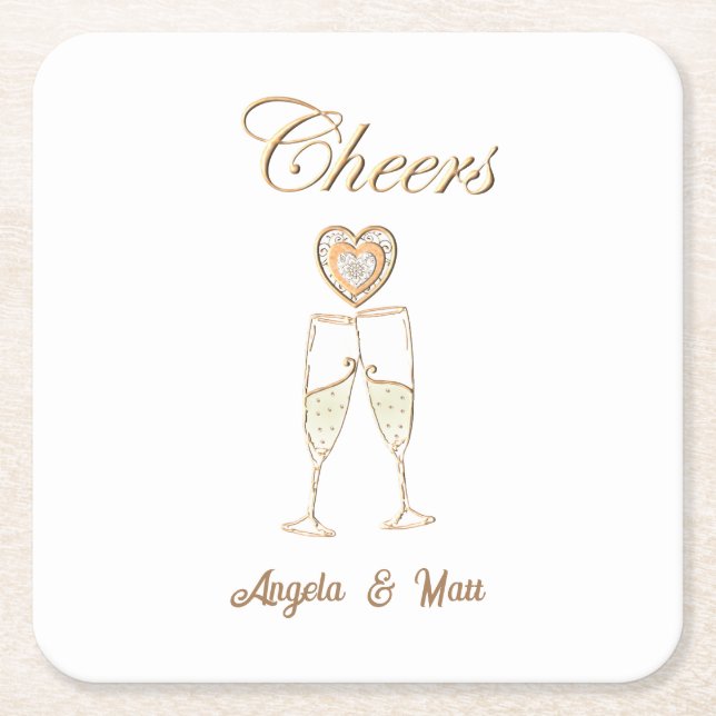 Personlig Champagne Glass och Hearts Underlägg Papper Kvadrat (Framsidan)