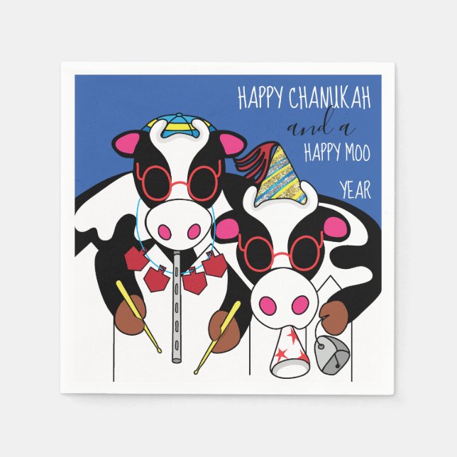 Personlig Chanukah Cocktail Napkins ’Cows’ Pappersservett (Framsidan)