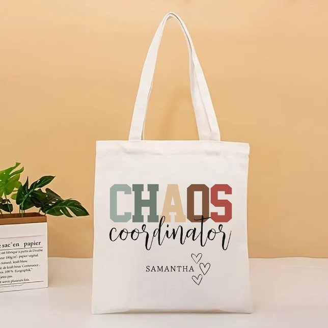 Personlig Chaos Coordinator Tote Bag, Mamma Gift Tygkasse (Gift for teacher, teacher birthday gift, tote bag for teacher, mom gift, chaos coordinator gift)