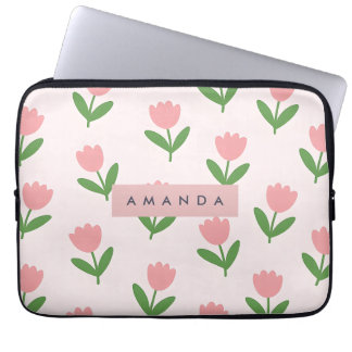 Personlig Charmig Rosa Tulpan Blomma Laptop Fodral