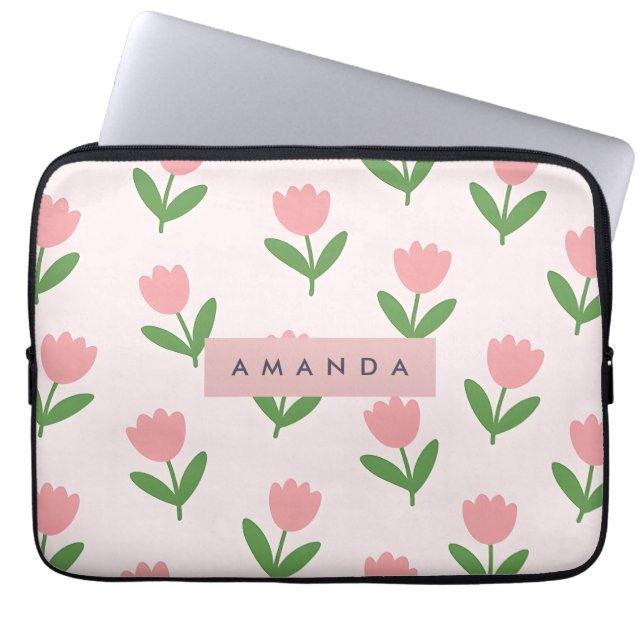 Personlig Charmig Rosa Tulpan Blomma Laptop Fodral (Framsidan)