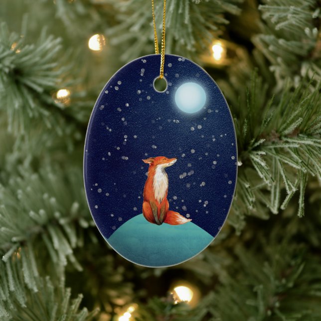 Personlig Charming Fox och Full Moon-jul Julgransprydnad Keramik (Träd)