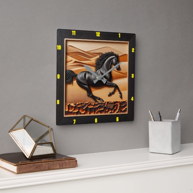 Personlig Charred Wood Arabian Luxury Fyrkantig Klocka (Kontor)