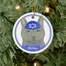 Personlig Chartreux Cat Yarmulke Blue White