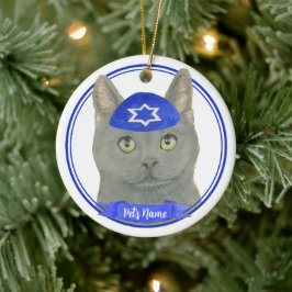 Personlig Chartreux Cat Yarmulke Blue White Julgransprydnad Keramik