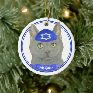 Personlig Chartreux Cat Yarmulke Blue White Julgransprydnad Keramik